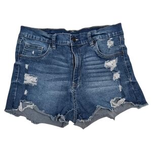 Aeropostale High Rise Midi Distressed Denim Shorts